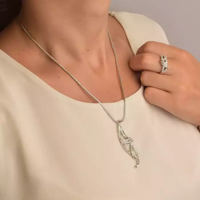 🏷️️ Набір Підвіска + Каблучка + Сережки Winniana Фіаніт 45 см. (родій) ss_88937