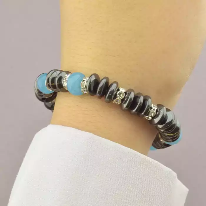 🏷️️ Браслет резинка Кварц, Гематит 18 см. ss_89651