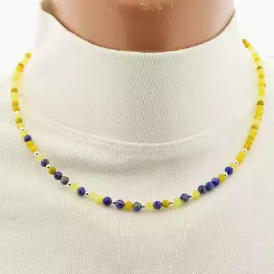 🏷️️ Підвіска Лазуріт Кварц (43 см, карабін, грань, синій, жовтий, срібний) F-104963