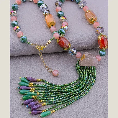 Намисто Флюорит, Чеський кришталь 43 см