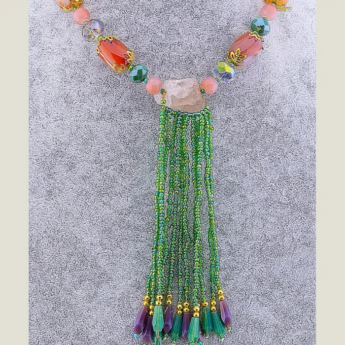 🏷️️ Намисто Флюорит, Чеський кришталь 43 см ss_70043