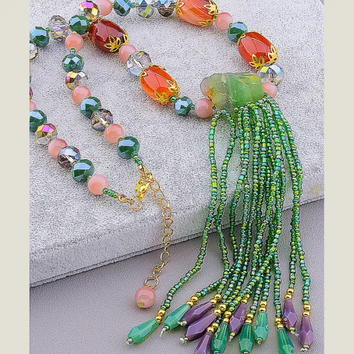 🏷️️ Намисто Флюорит, Чеський кришталь 43 см ss_70043