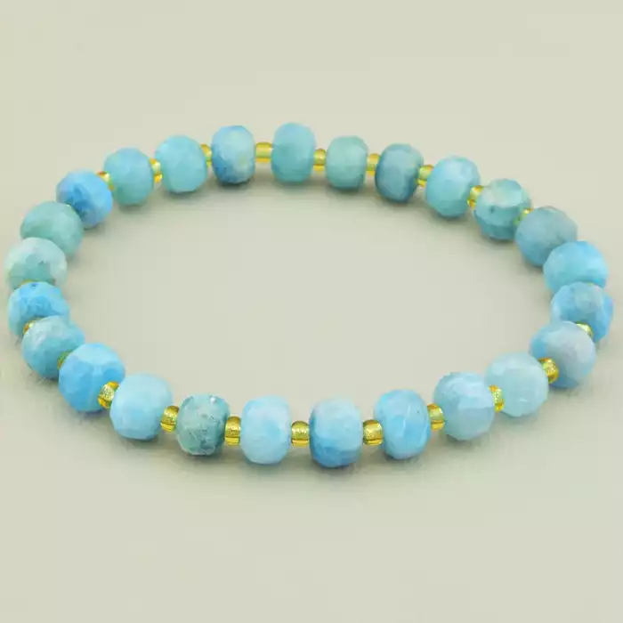 🏷️️ Браслет на резинці Ларімар, Апатит 18 см F-105681