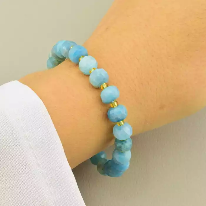 🏷️️ Браслет на резинці Ларімар, Апатит 18 см F-105681