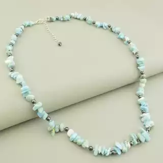 Намисто мінімалістичне Ларімар, Гематит 55 см