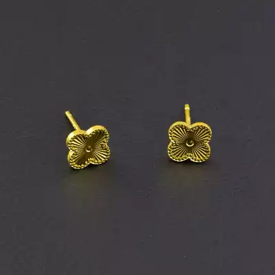 Сережки пусет чотирилисник 7х7мм. (позолота 18к лимонна) срібло (925)