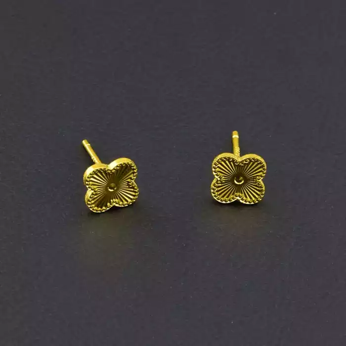 🏷️️ Сережки пусет чотирилисник 7х7мм. (позолота 18к лимонна) срібло (925) F-106186
