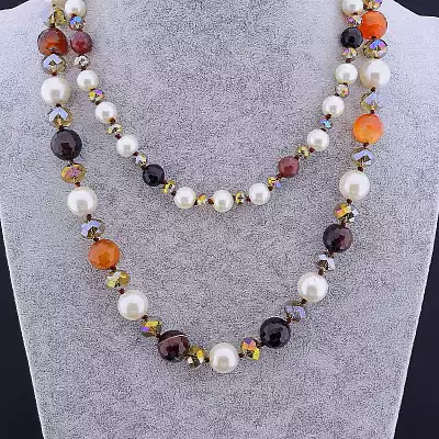 🏷️️ Намисто багатошарове петля Агат, Майорка, Чеський кришталь 48 см F-106390