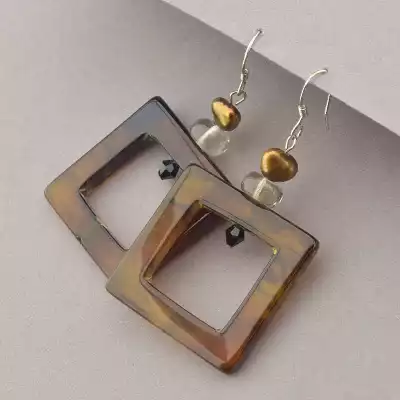 🏷️️ Сережки квадрат петля Агат, Перли F-99590