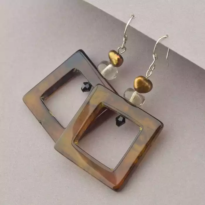 🏷️️ Сережки квадрат петля Агат, Перли ss_99590