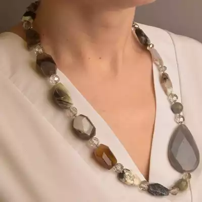 🏷️️ Намисто Агат, Чеський кришталь, Лабрадор 96 см F-84361