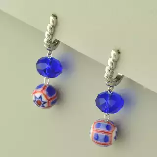 Сережки з англійським замком Лемпворк (скло, родій)