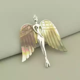 Брошка-кулон ангел Перламутр 60x45мм.