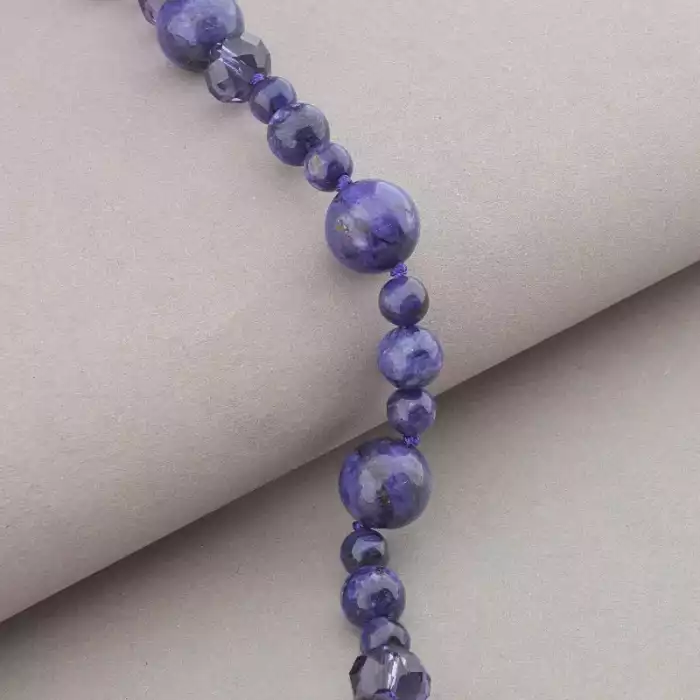 🏷️️ Намисто Чароит, Чеський кришталь 49 см. (срібло 925 проба) ss_89151