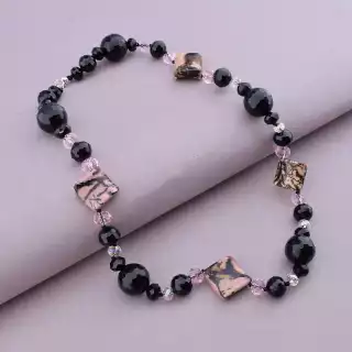 Намисто Родоніт, Чеський кришталь 45 см.