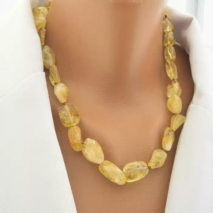 🏷️️ Намисто цитрін (45 см, з карабіном, сталь, 17х10 мм, жовтий, срібний) ss_105375