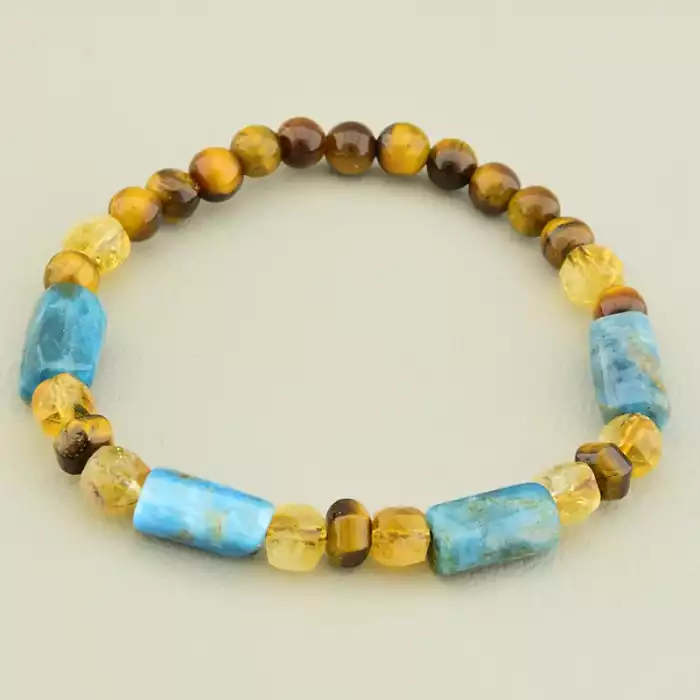 🏷️️ Браслет на резинці Тигрове око, Цитрін, Апатит 18 см ss_105982