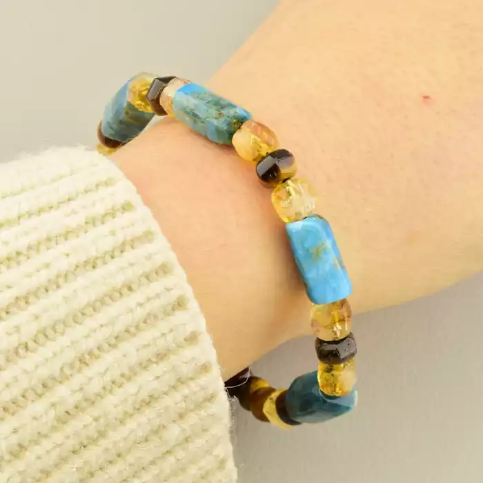 🏷️️ Браслет на резинці Тигрове око, Цитрін, Апатит 18 см ss_105982