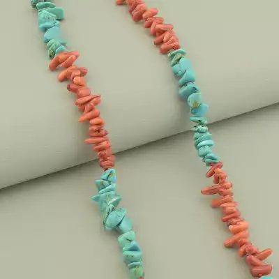 🏷️️ Намисто Бірюза, Корал 58 см. F-98382