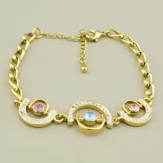 Браслет на карабіні Winniana (Італія) Фіаніт 20 см позолота 14k