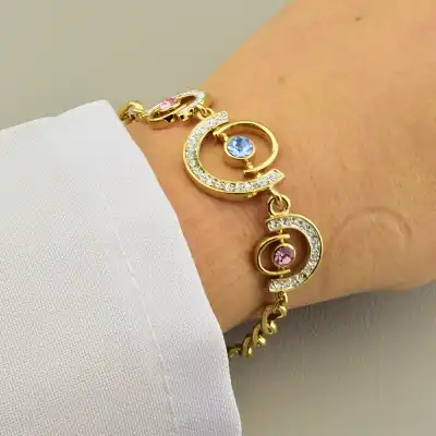 🏷️️ Браслет на карабіні Winniana (Італія) Фіаніт 20 см позолота 14k F-106289