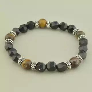 Браслет резинка Тигрове око, Агат 18 см.