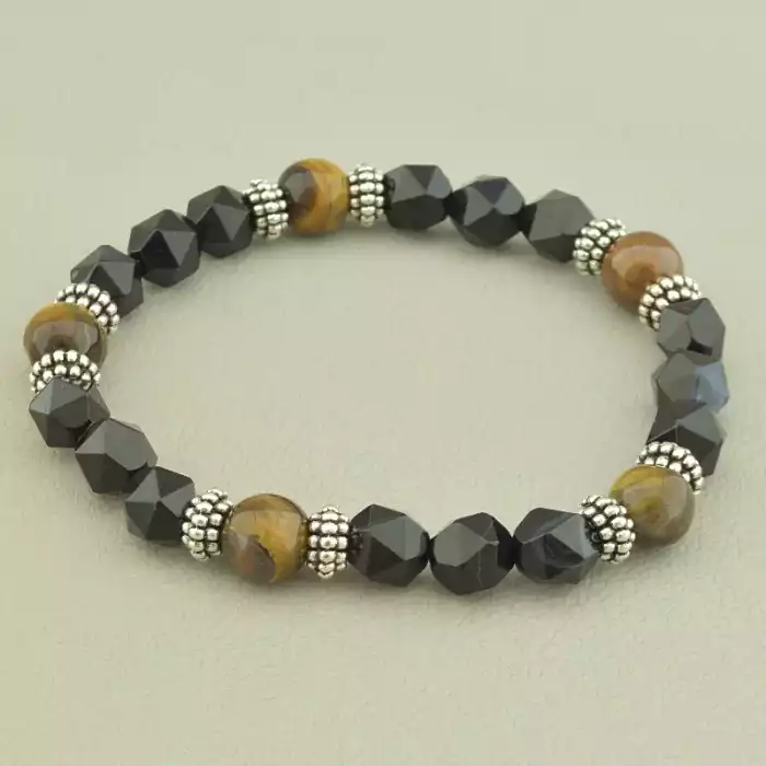 🏷️️ Браслет резинка Тигрове око, Агат 18 см. ss_98682