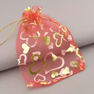 Мішечок з органзи подарунковий 160х111 мм (червоний, на шнурку)