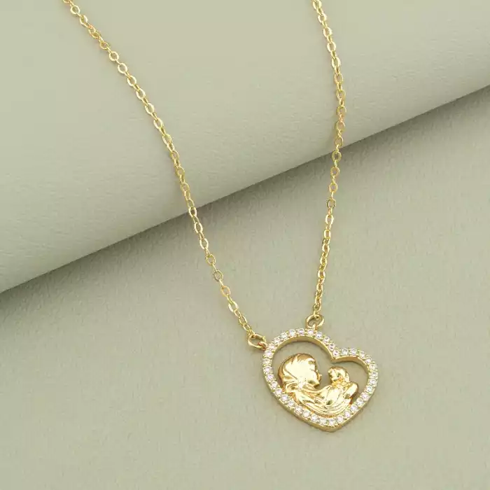 🏷️️ Підвіска серце мати з дитиною Xuping Фіаніт 40 см (позолота 18к) ss_99906