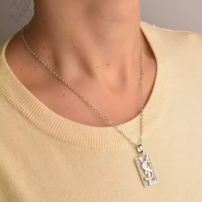 🏷️️ Підвіска + Сережки Фіаніт 46 см. (родій) ss_93547