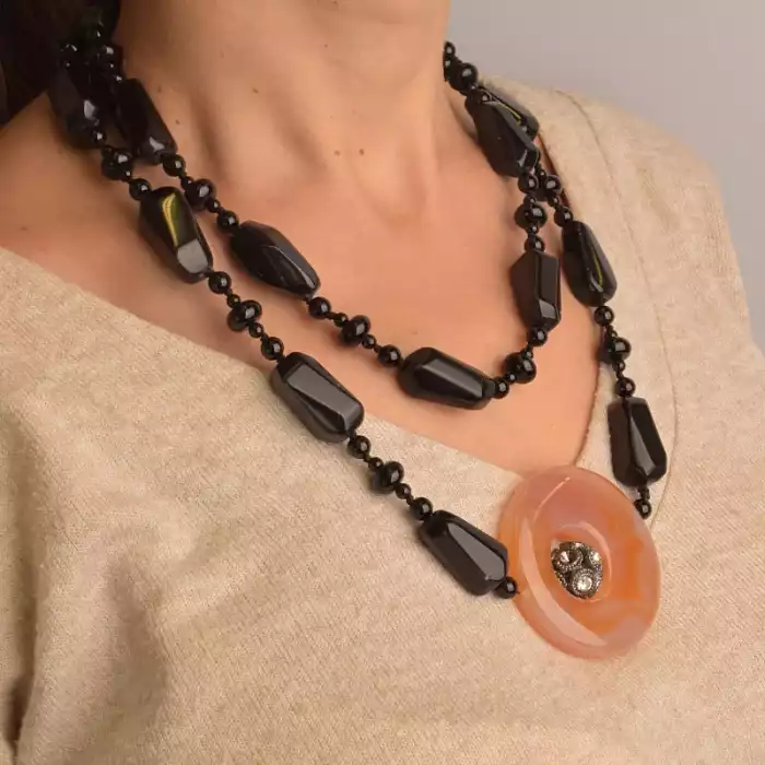 🏷️️ Намисто Агат, Сердолік, Сrystal 106 см. ss_93785