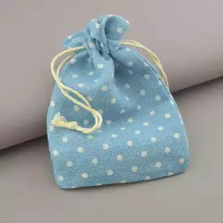 Мішечок з мішковини подарунковий 130х100 мм (блакитний, на затяжках)