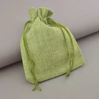Мішечок з мішковини подарунковий 135x90 мм (зелений, на затяжках)