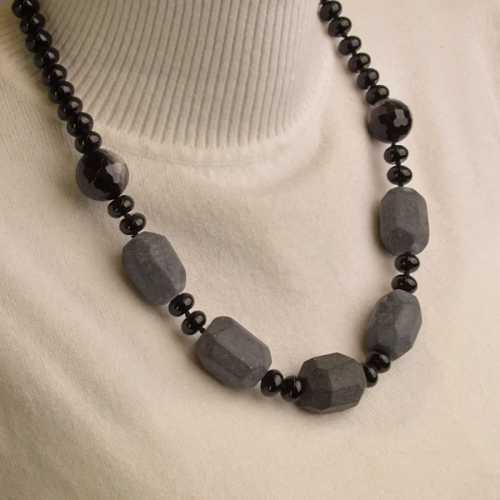 🏷️️ Намисто Агат, Шунгіт 57 см ss_79758