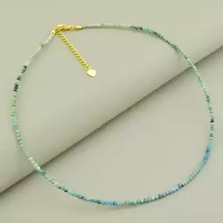 Підвіска з хризоколою грань (42 см, зелена, позолота 18к, лимонна)