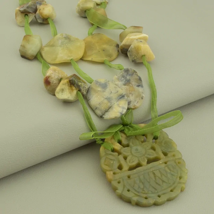 🏷️️ Намисто яшма (61 см, з петлею, 60х52 мм, зелений, коричневий) ss_105378