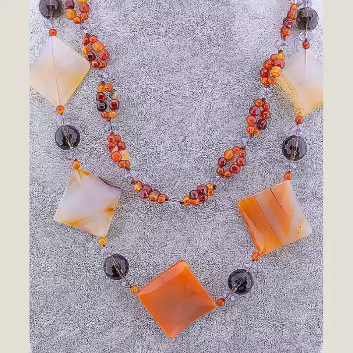 🏷️️ Намисто Сердолік, Чеський кришталь 90 см ss_70157