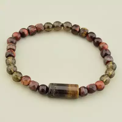 Браслет на резинці Бичаче око, Тигрове око, Раухтопаз 18 см