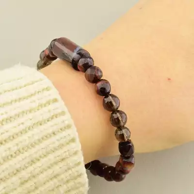 🏷️️ Браслет на резинці Бичаче око, Тигрове око, Раухтопаз 18 см F-105983