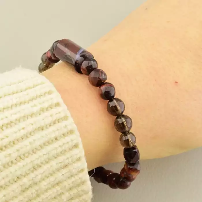 🏷️️ Браслет на резинці Бичаче око, Тигрове око, Раухтопаз 18 см ss_105983