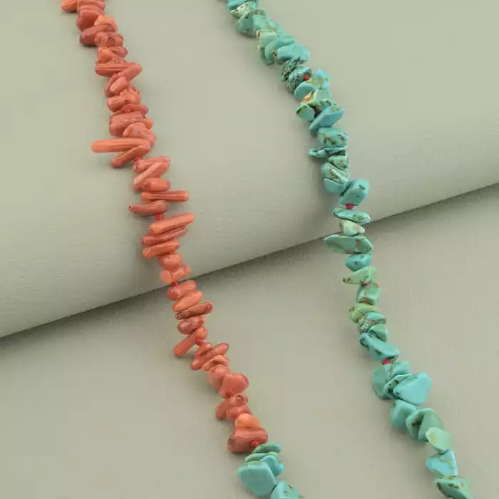 🏷️️ Намисто Бірюза, Корал 45 см. ss_98383