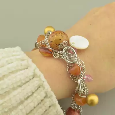 🏷️️ Браслет петля Сердолік, Перламутр 20 см. F-99805