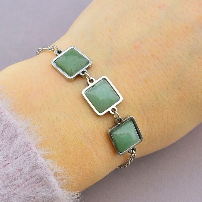 🏷️️ Браслет з карабіном Нефрит 19 см ss_50484