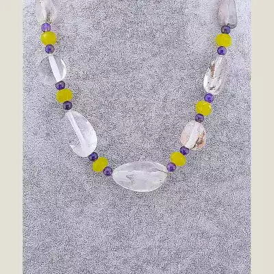 🏷️️ Намисто Гірський кришталь, Аметист, Пренит 50 см F-52054