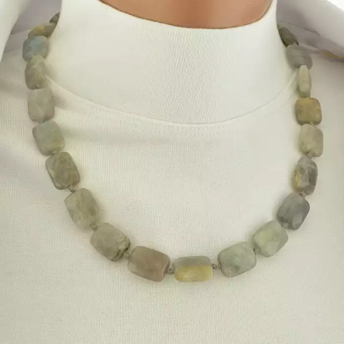 🏷️️ Намисто з лабрадором сіре, 49 см ss_104566