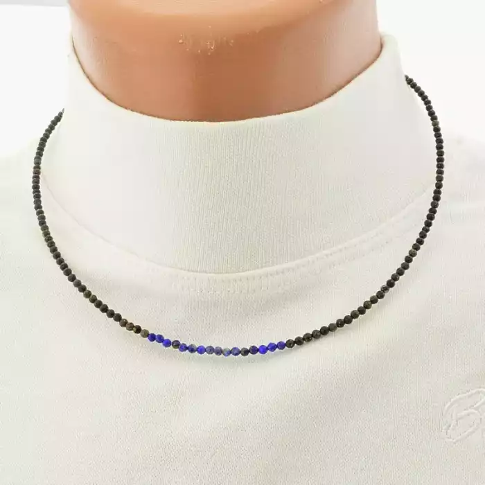 🏷️️ Підвіска з лазуритом та хризоколою грань (41 см, синьо-коричнева, позолота) ss_104766