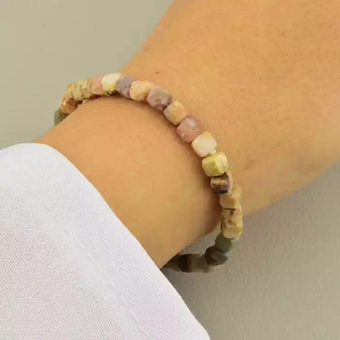 🏷️️ Браслет резинка Яшма (17 см, без замку, грань, коричневий, сірий) ss_104966