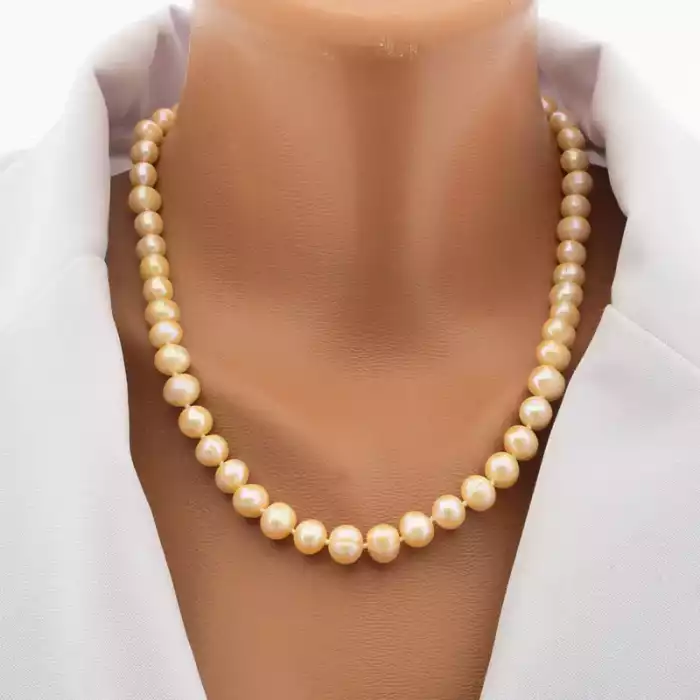 🏷️️ Намисто з перлин (47 см, карабін, персиковий, срібний, сталь, А+) ss_105067