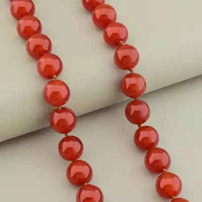 🏷️️ Намисто сердолік (45 см, з карабіном, сталь, 12,5 мм, кулька, коричневий, срібний) F-105379