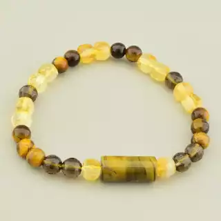 Браслет на резинці Тигрове око, Цитрін, Раухтопаз 18 см